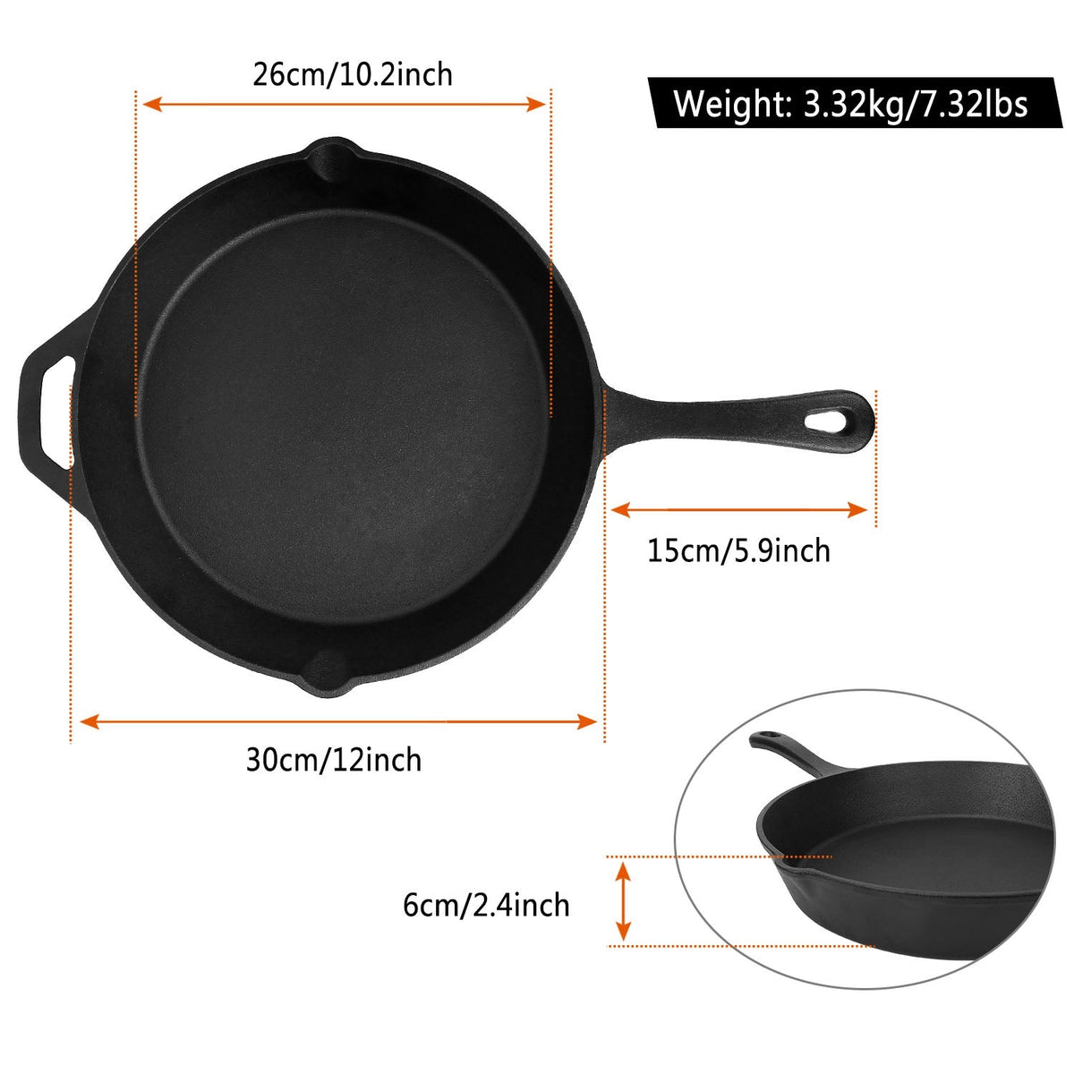 12-Inch Pre-Seasoned Cast Iron Skillet with Heat-Resistant Handle Holder