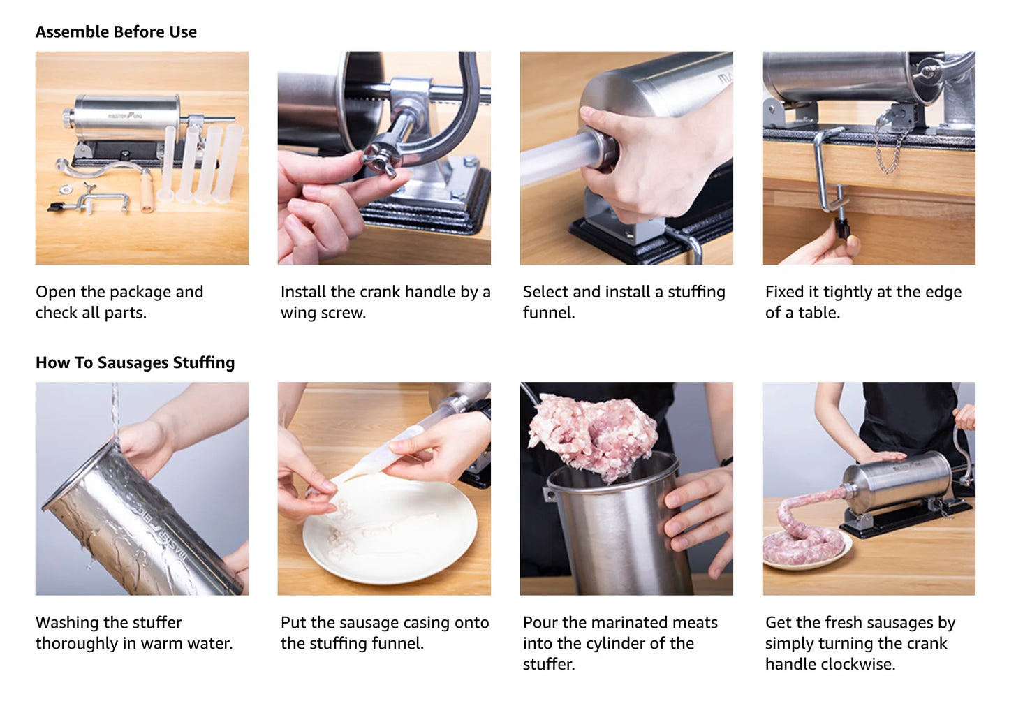 MASTER FENG Horizontal Sausage Stuffer Homemade Manual Sausage Maker Sausage Meat Filling Machine