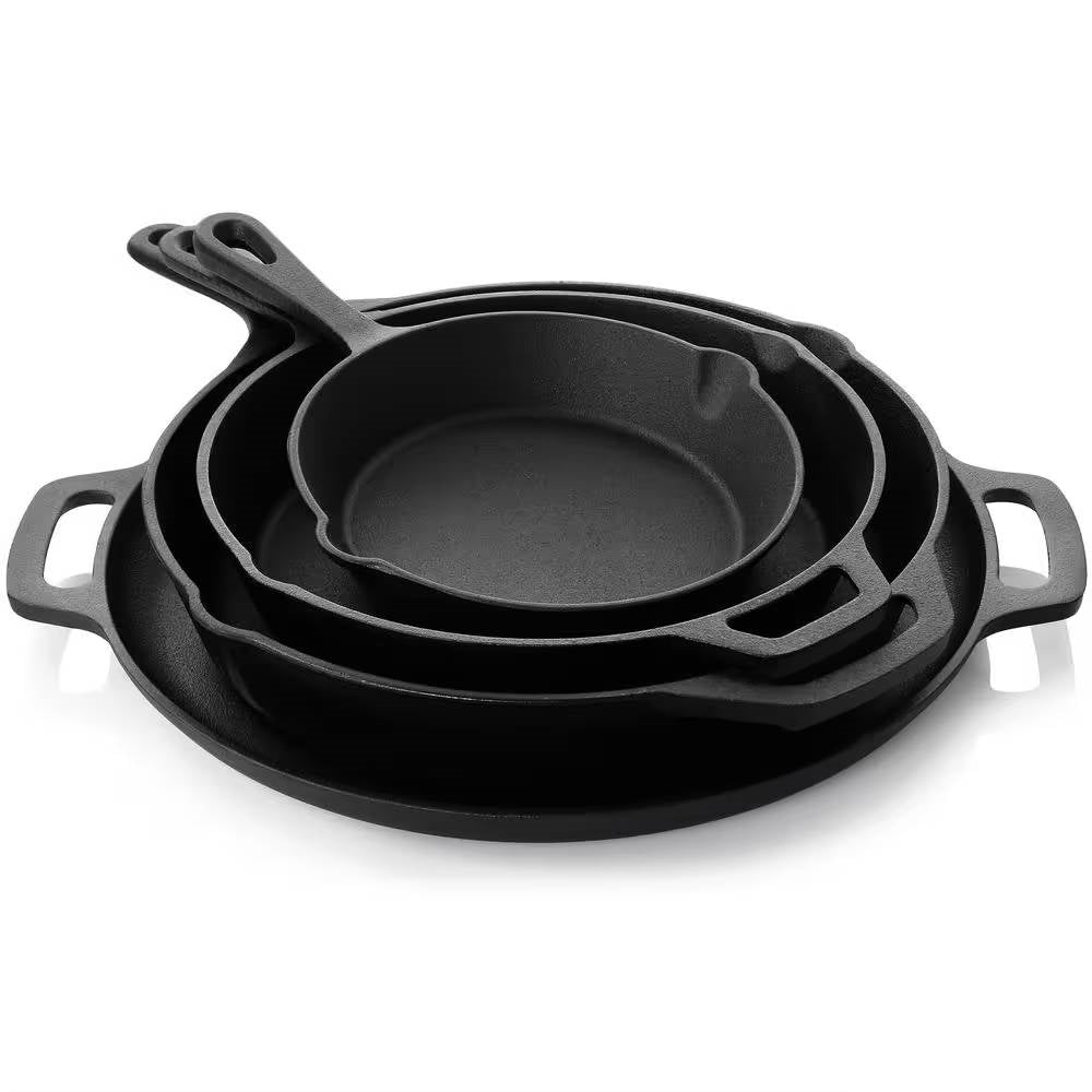 12-Piece Cast Iron Cookware Set — Dutch Oven, Skillets, Pizza Pan & Storage Rack