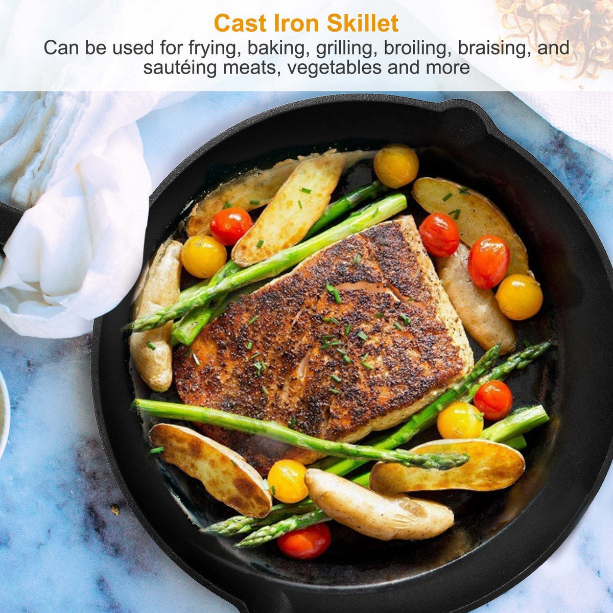 Pre-Seasoned Cast Iron Skillet Set — 6", 8" and 10" Frying Pans