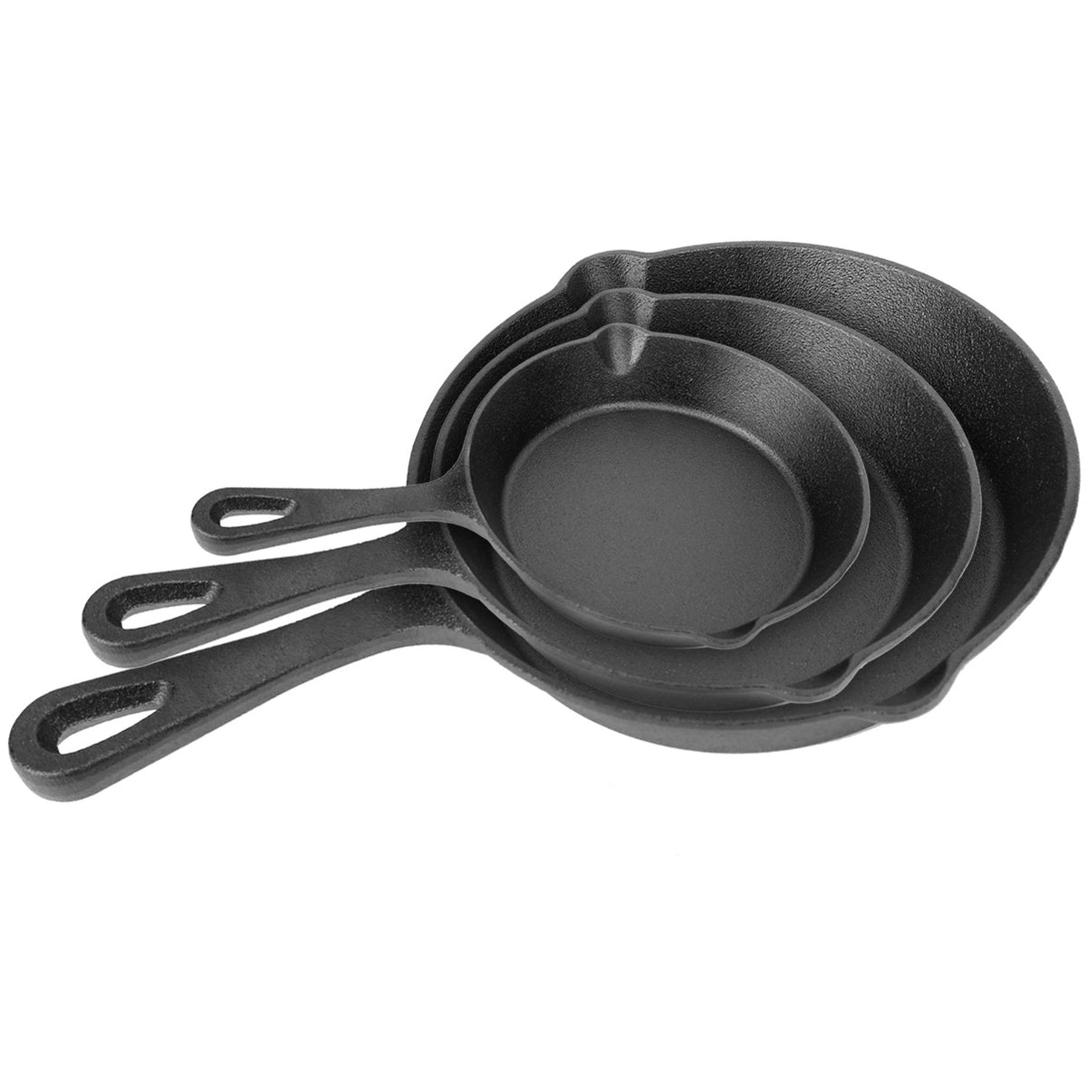 Pre-Seasoned Cast Iron Skillet Set — 6", 8" and 10" Frying Pans