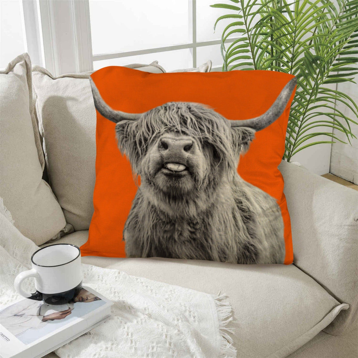 Highland Cow Throw Pillow Cover — 18"x18", Made in America