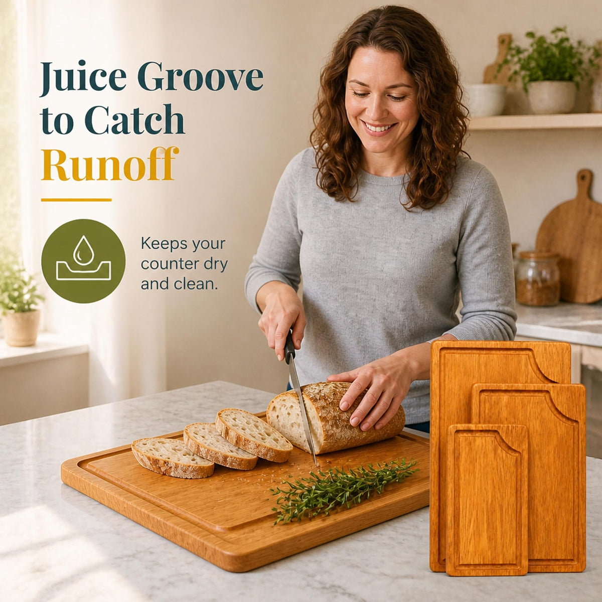 STORE INDYA Cutting Boards for Kitchen - Set of 3 Wooden Chopping Boards for Prep & Serving, Charcuterie, Butcher Block, Non Toxic Wood Cutting Boards – Large, Medium, Small – Gift Ready (Natural)