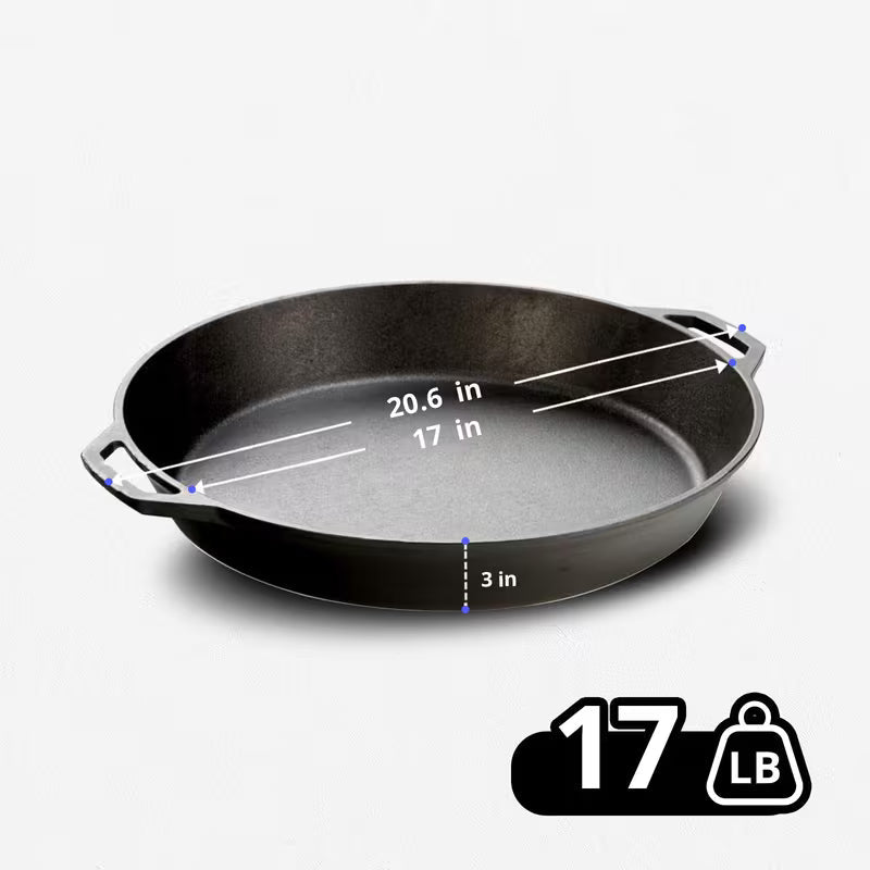 17-Inch Cast Iron Griddle and Skillet Pan — Indoor & Campfire Cooking