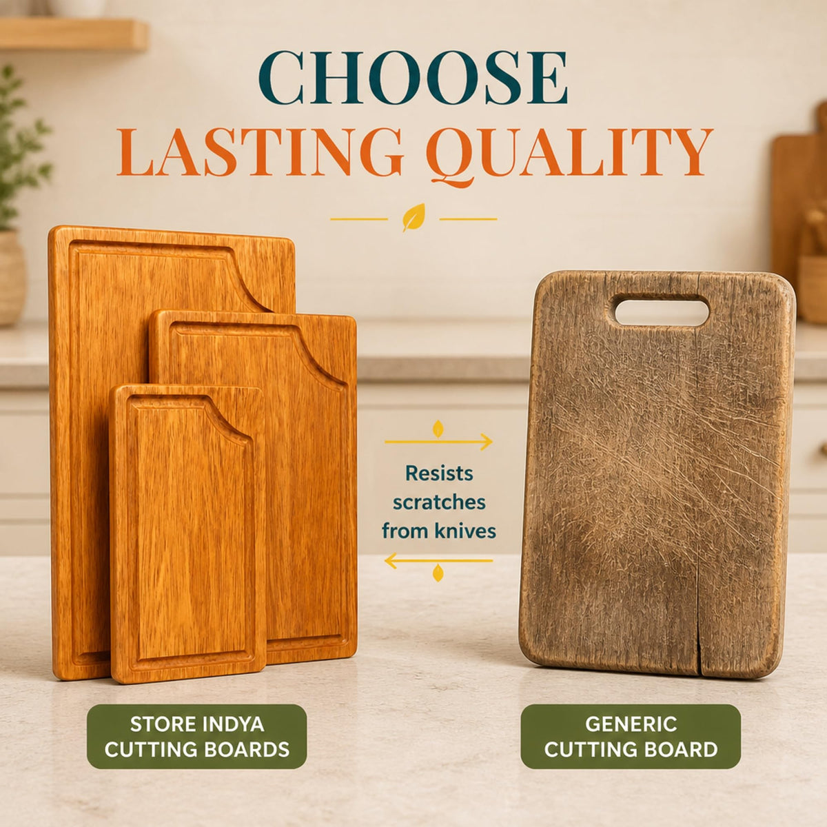 STORE INDYA Cutting Boards for Kitchen - Set of 3 Wooden Chopping Boards for Prep & Serving, Charcuterie, Butcher Block, Non Toxic Wood Cutting Boards – Large, Medium, Small – Gift Ready (Natural)