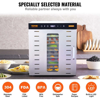Food Dehydrator Machine, 10 Stainless Steel Trays, 1000W Electric Food Dryer with Digital Adjustable Timer & Temperature for Jerky, Herb, Meat, Beef, Fruit, Dog Treats and Vegetables
