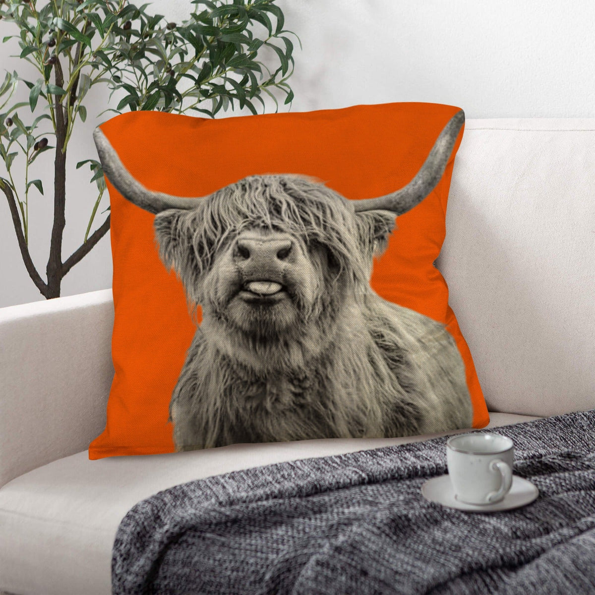 Highland Cow Throw Pillow Cover — 18"x18", Made in America