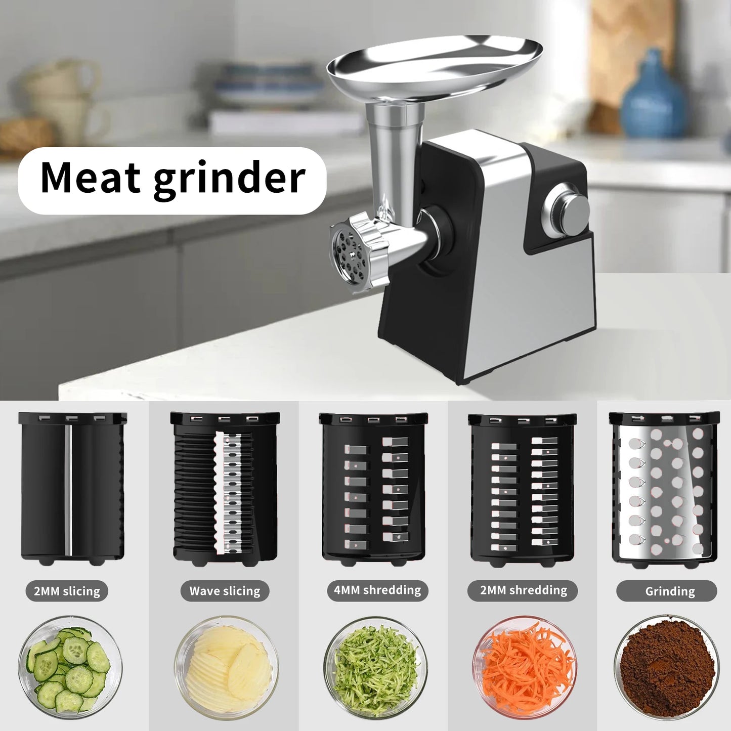 Household Stainless Steel Meat Grinder Multi-Function Automatic Electric Sausage Maker Filler Mincer Stuffer Juicer