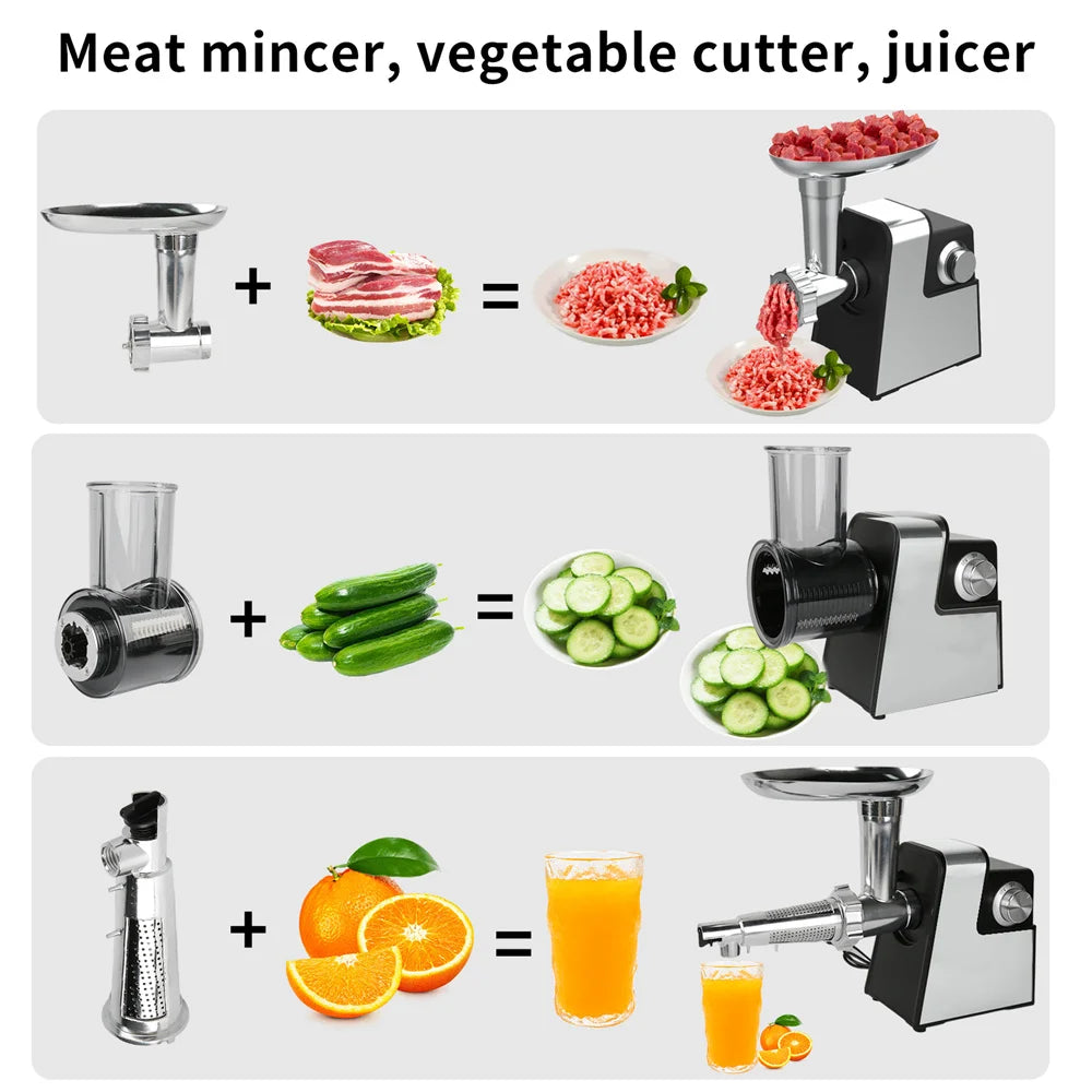 Household Stainless Steel Meat Grinder Multi-Function Automatic Electric Sausage Maker Filler Mincer Stuffer Juicer