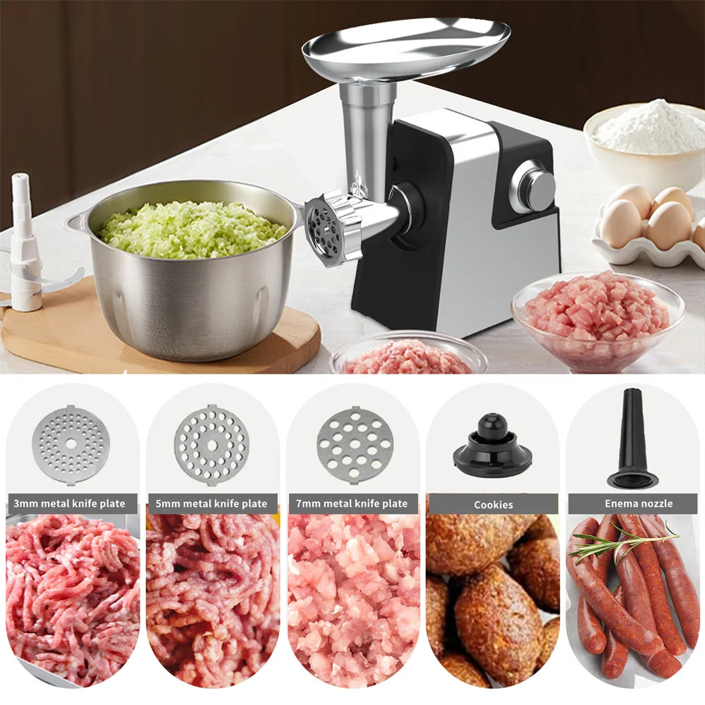 Household Stainless Steel Meat Grinder Multi-Function Automatic Electric Sausage Maker Filler Mincer Stuffer Juicer