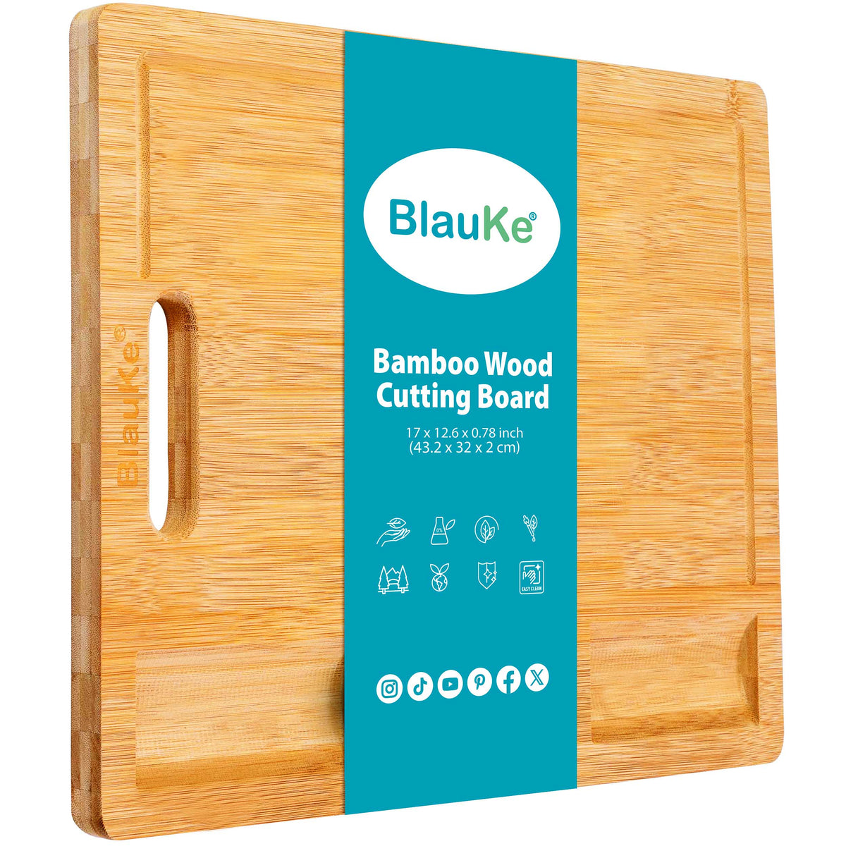 Extra large bamboo cutting board with juice groove and three compartments
