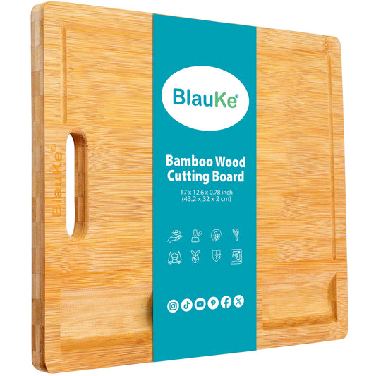Extra large bamboo cutting board with juice groove and three compartments