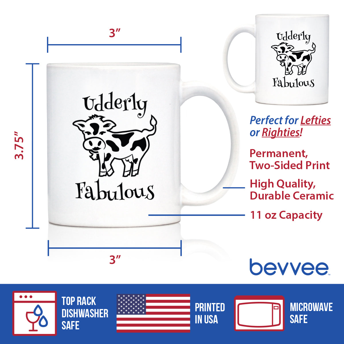 Udderly Fabulous - Cow Coffee Mug - Funny Cow Gifts & Decor