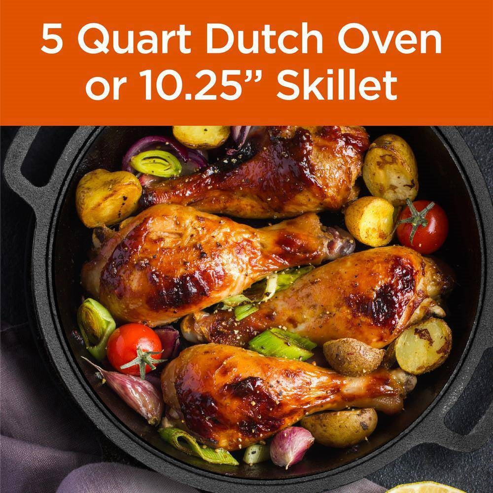 Cast Iron 5-Quart Pre-Seasoned Dutch Oven with 2-in-1 Skillet Lid 10.25-inch