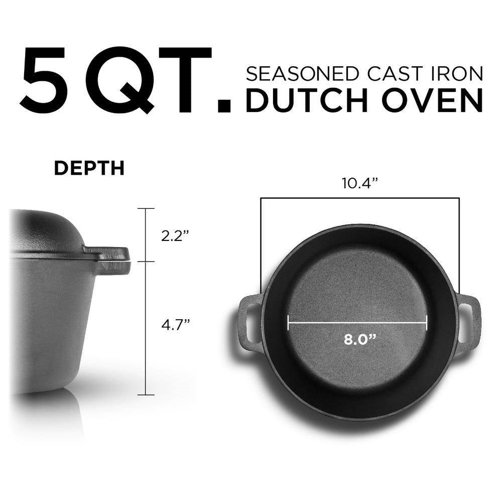 Cast Iron 5-Quart Pre-Seasoned Dutch Oven with 2-in-1 Skillet Lid 10.25-inch