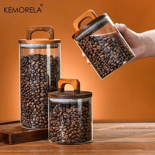 Airtight Glass Jar with Wooden Lid — Kitchen Storage