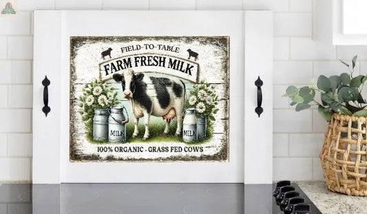 Farm Fresh Cow Stove Cover Noodle Board | Rustic Farmhouse Kitchen Decor | Dairy Cow Kitchen Gift | Country Stovetop Cover