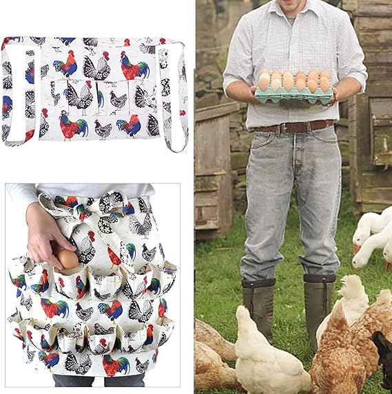 Egg Collecting Apron with 12 Pockets — Egg Gathering Apron for Chicken, Duck & Goose Eggs