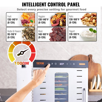 Food Dehydrator Machine, 10 Stainless Steel Trays, 1000W Electric Food Dryer with Digital Adjustable Timer & Temperature for Jerky, Herb, Meat, Beef, Fruit, Dog Treats and Vegetables