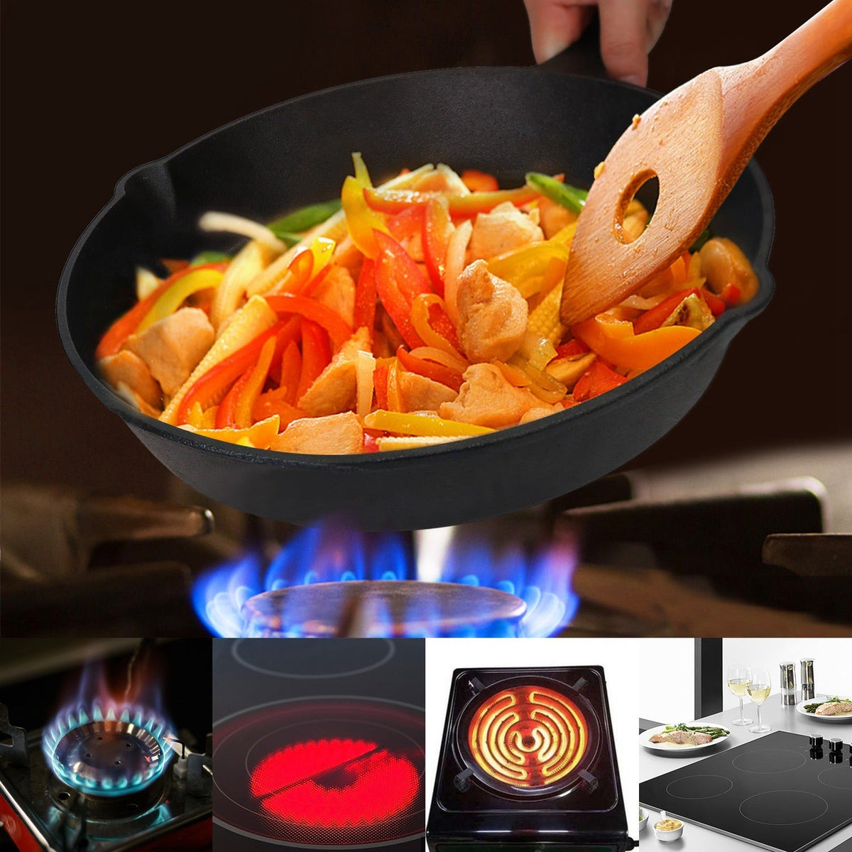 Pre-Seasoned Cast Iron Skillet Set — 6", 8" and 10" Frying Pans