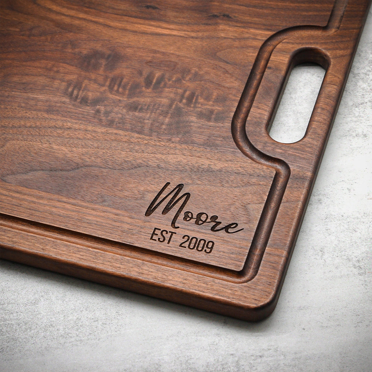 Personalized walnut serving tray, 24 by 18 inches, laser engraved