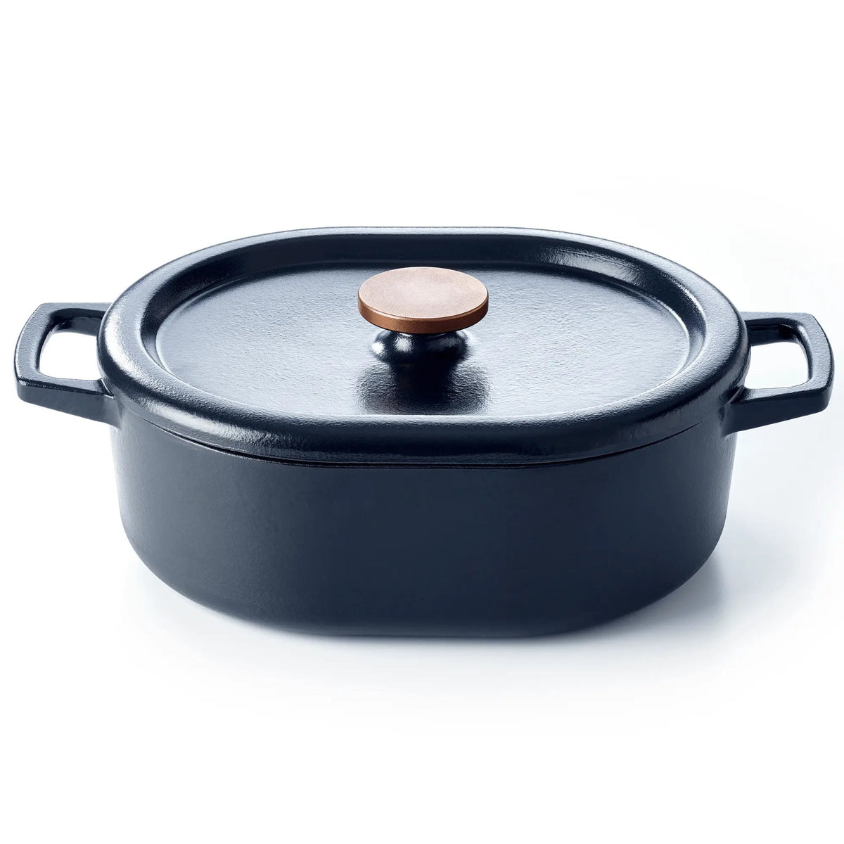 Six quart oval enameled cast iron Dutch oven