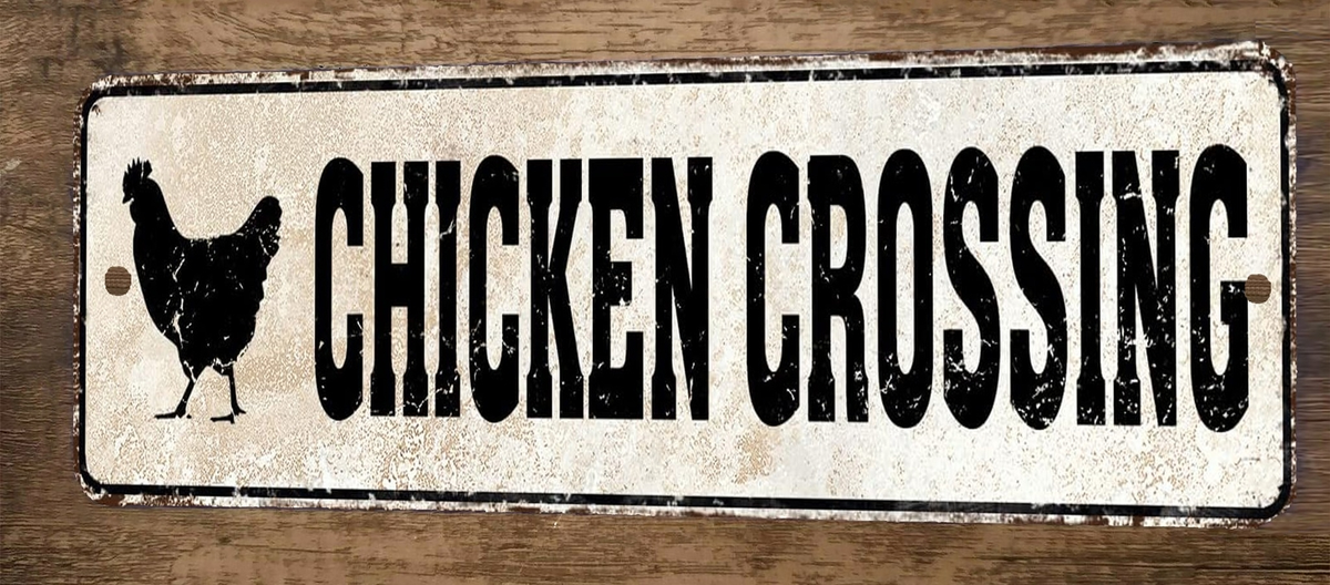 Chicken Crossing 4x12 Metal Wall Sign